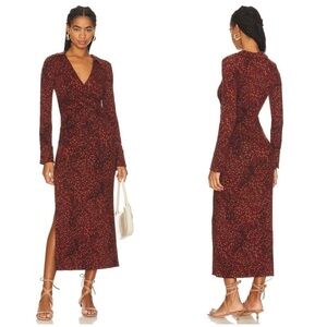 NWOT Free People Shayla Wrap Midi Dress in Chocolate Combo